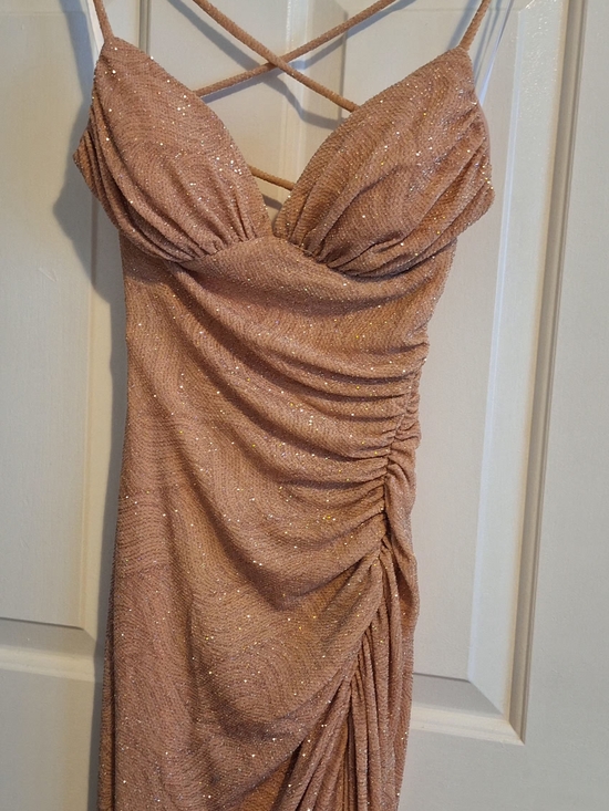 Windsor Dresses & Skirts - Windsor Sparkle Ruched Strappy Midi Dress in Rose Gold